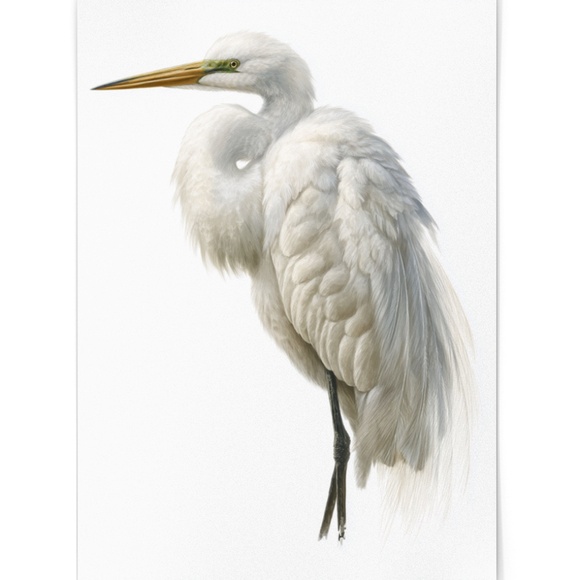Watercolor White Heron Portrait Wall Art Print Poster, Unframed - Picture 3 of 6